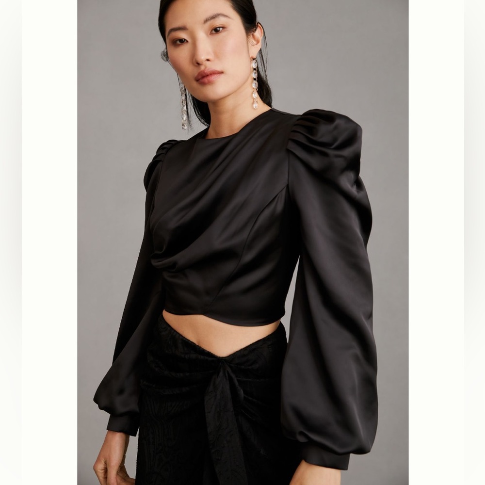 ✨ Anthropologie Puff-Sleeve Top Sz LP - Picture 1 of 5
